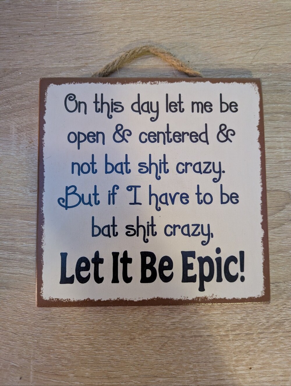 Funny Sarcastic Wood Hanging Sign Bat Shit Crazy Let It Be Epic 6x6